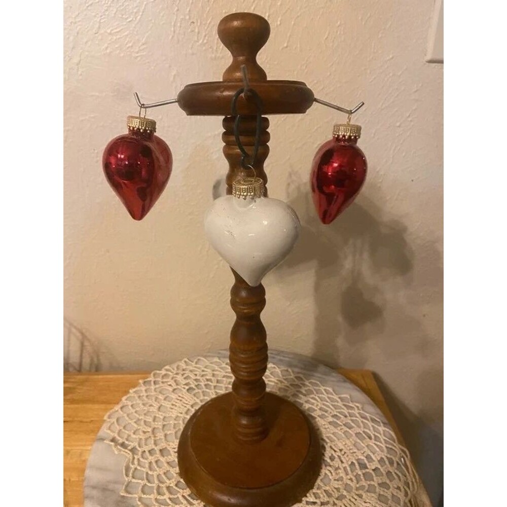 Vintage Blown Glass Puffy Heart Christmas Ornaments